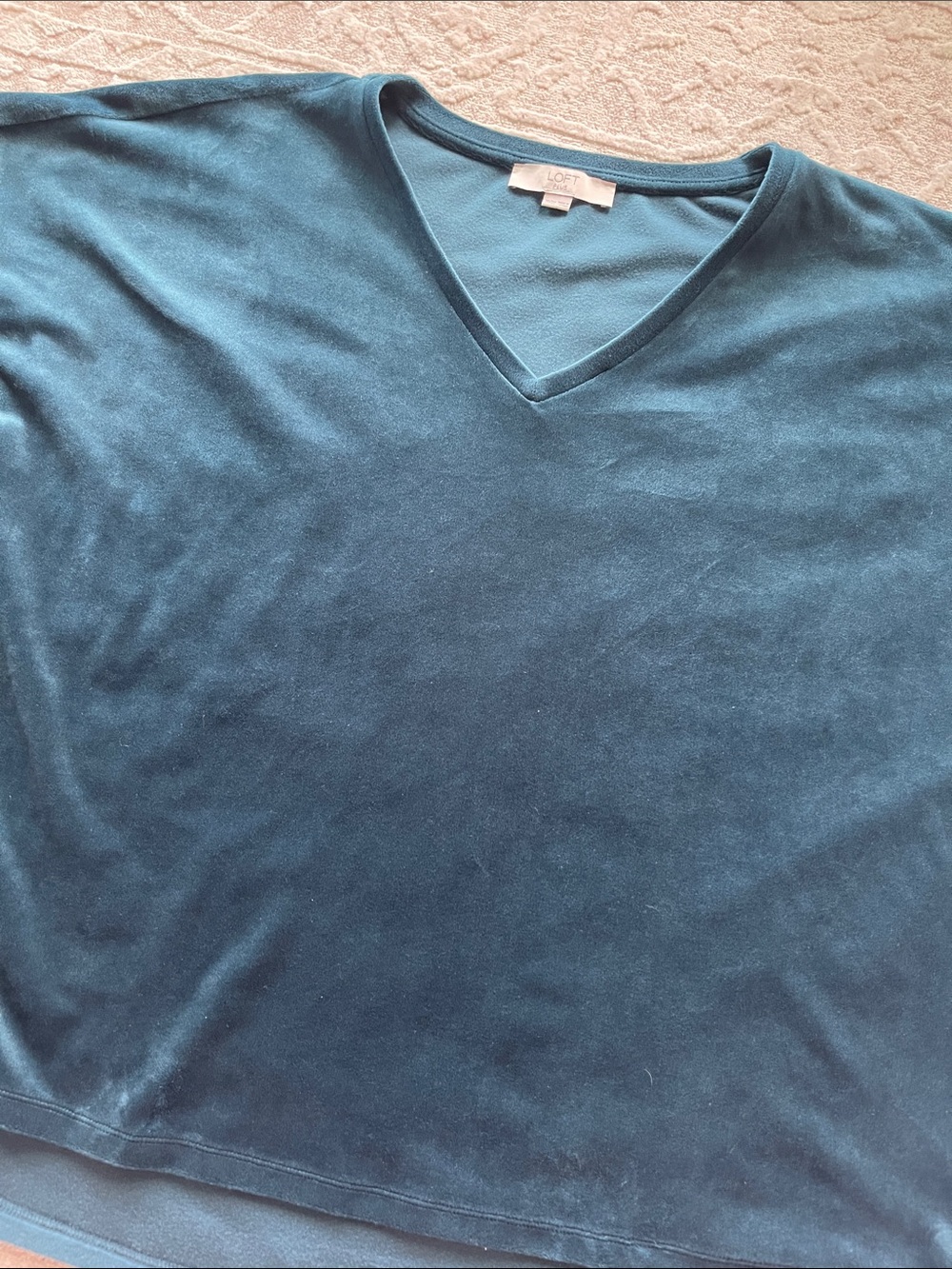 LOFT Plus Deep Teal Velour V-Neck Top